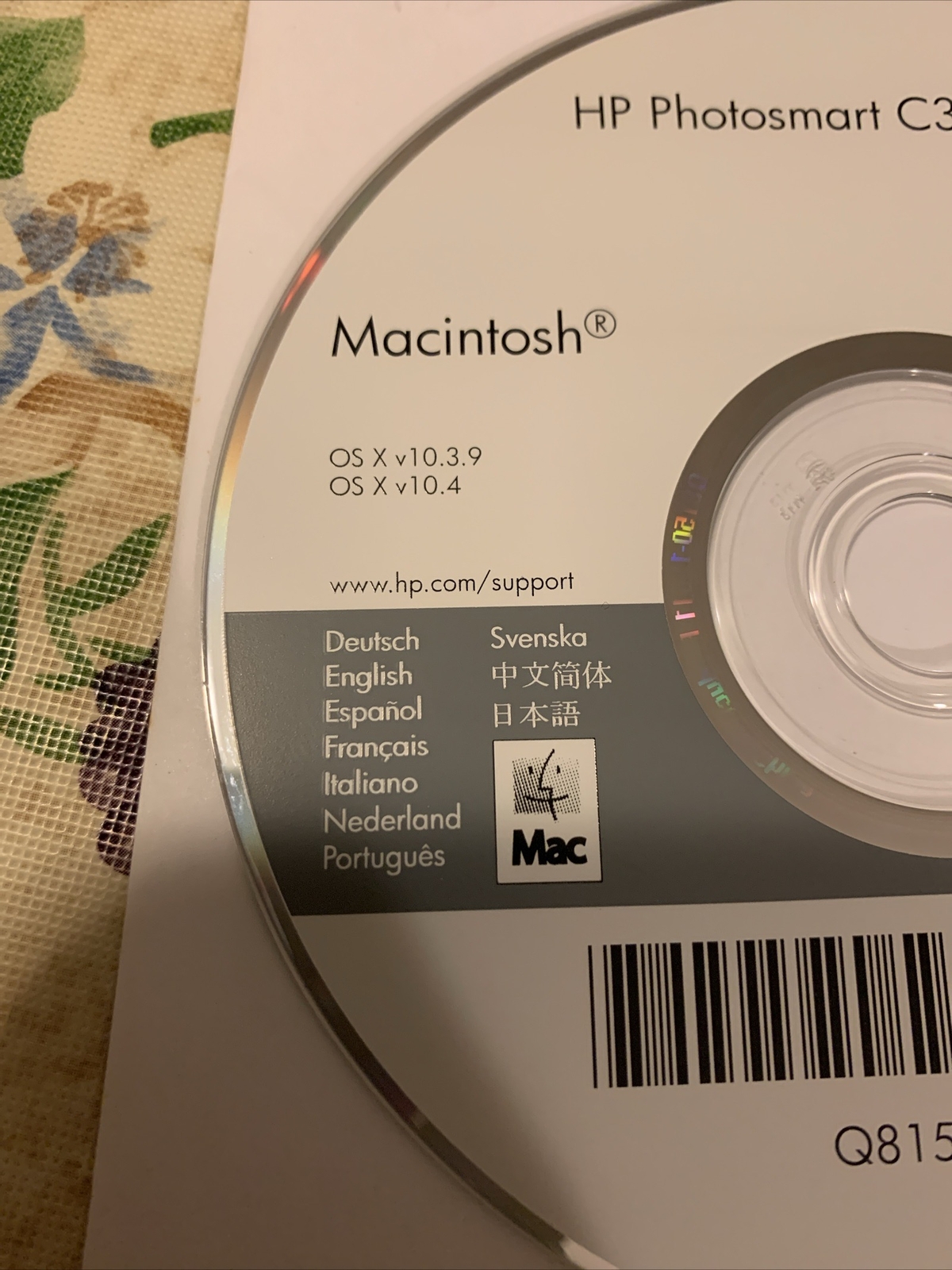 HP Photosmart C3100 Series Software Disc Macintosh CD Version 7.8.0 Q8150-18011