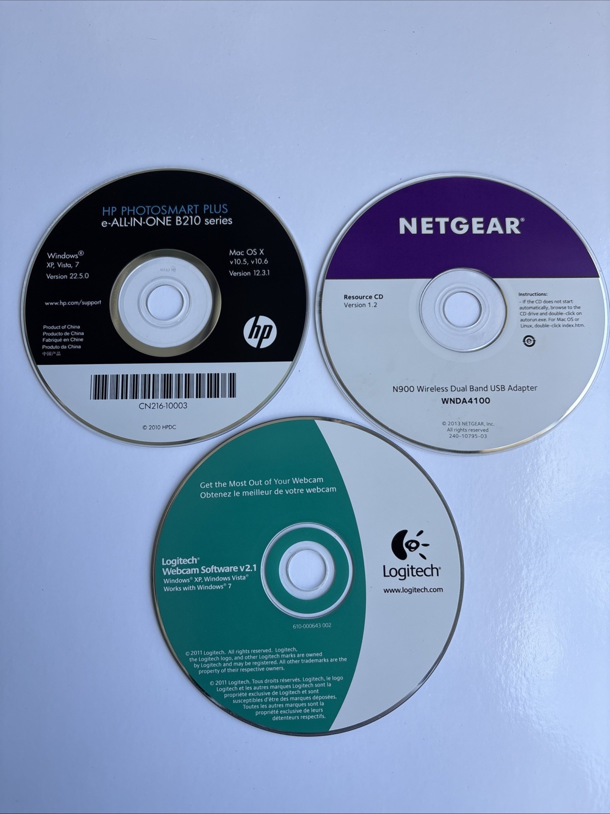 HP Photosmart Plus All-In-One B210 Series Printer Install CD + Logitech + Netgea