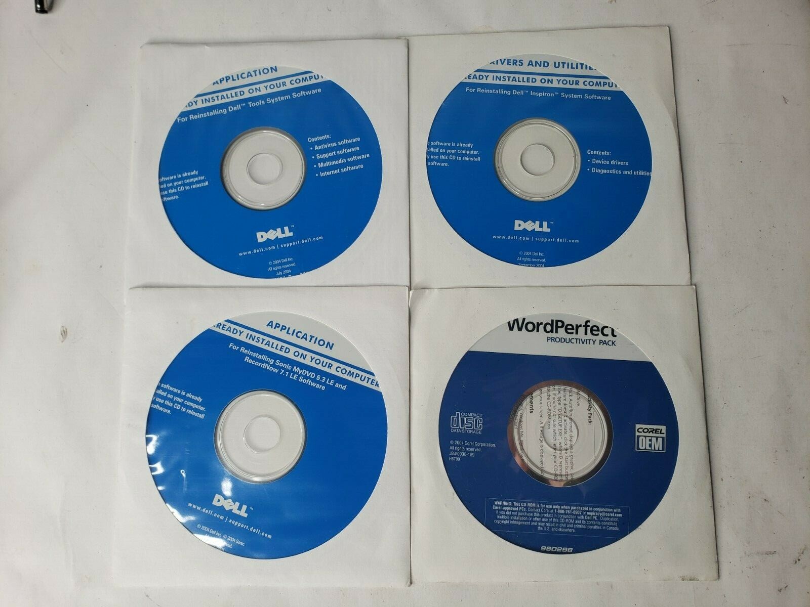 2004 Dell Tools System Software Reinstalling CD Drivers Utilities WordPerfect