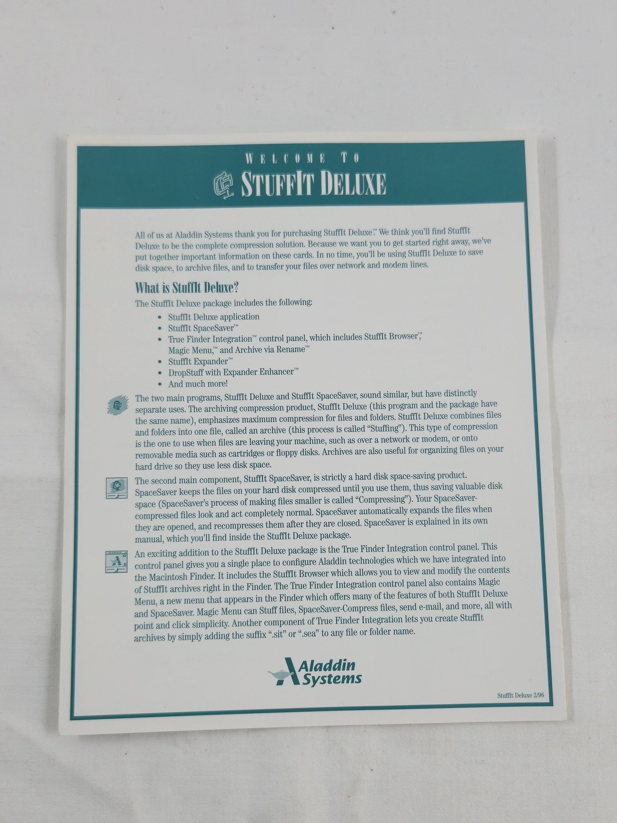 Aladdin StuffIt Deluxe 4.0 & SpaceSaver Macintosh Vintage Software CD & Floppy