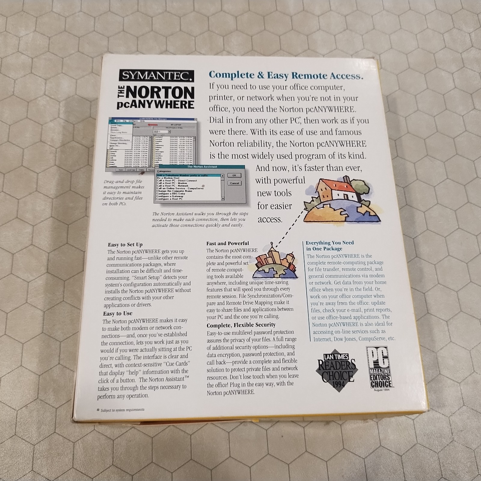 The Norton pcAnywhere Version 2.0, Windows, Symantec, IBM/PC, 3.5″ disks, 1994