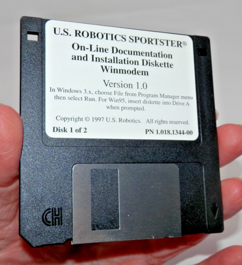 US Robotics Sportster Installation Software 3.5″ Floppy Disk Windows 1997 Vtg