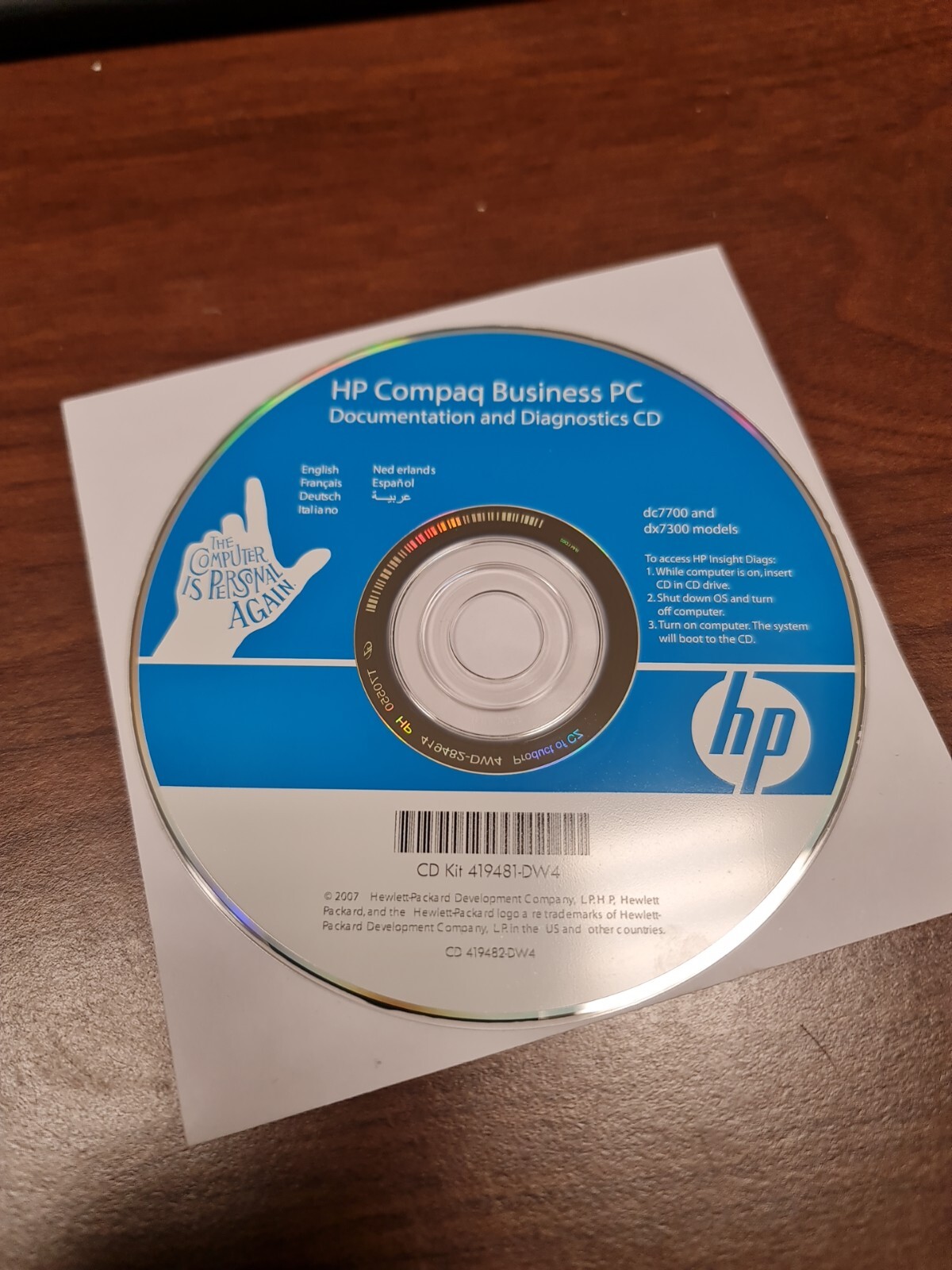 HP COMPAQ BUSINESS PC DC7700 DX7300 DOCUMENTATION AND DIAGNOSTICS 419481-DW4 CD