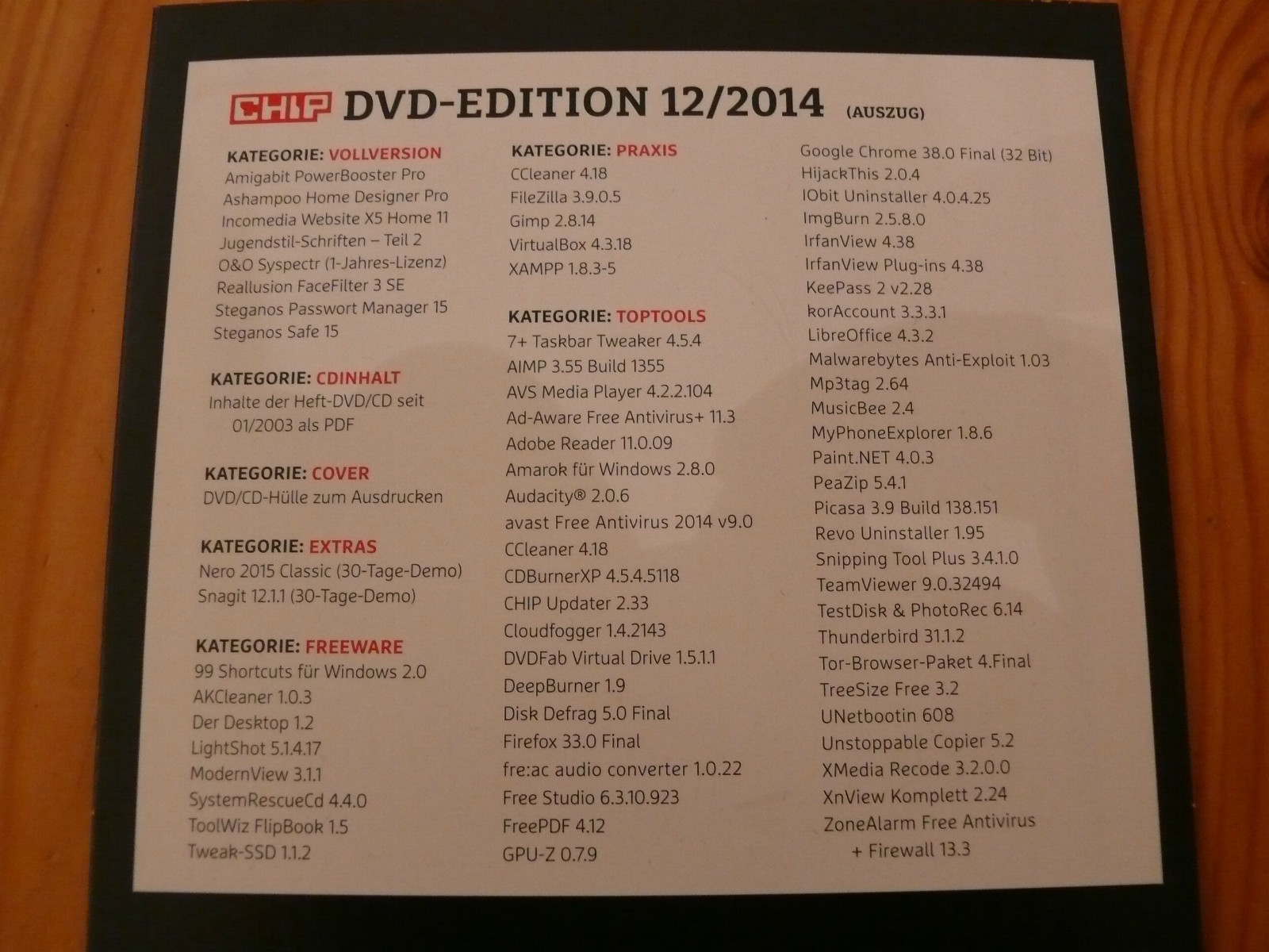 Chip-DVD Software: Best of Tools 2015, neu, unbenutzt, aus CHIP 12/2014