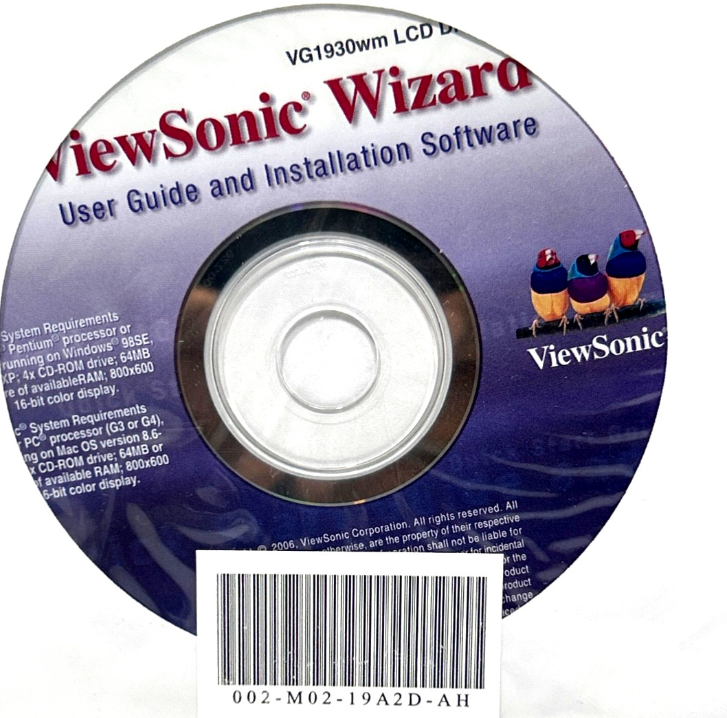 Wizard & ViewSonic Monitor VG1930wm DISC ONLY User Guide & Installation Softwar