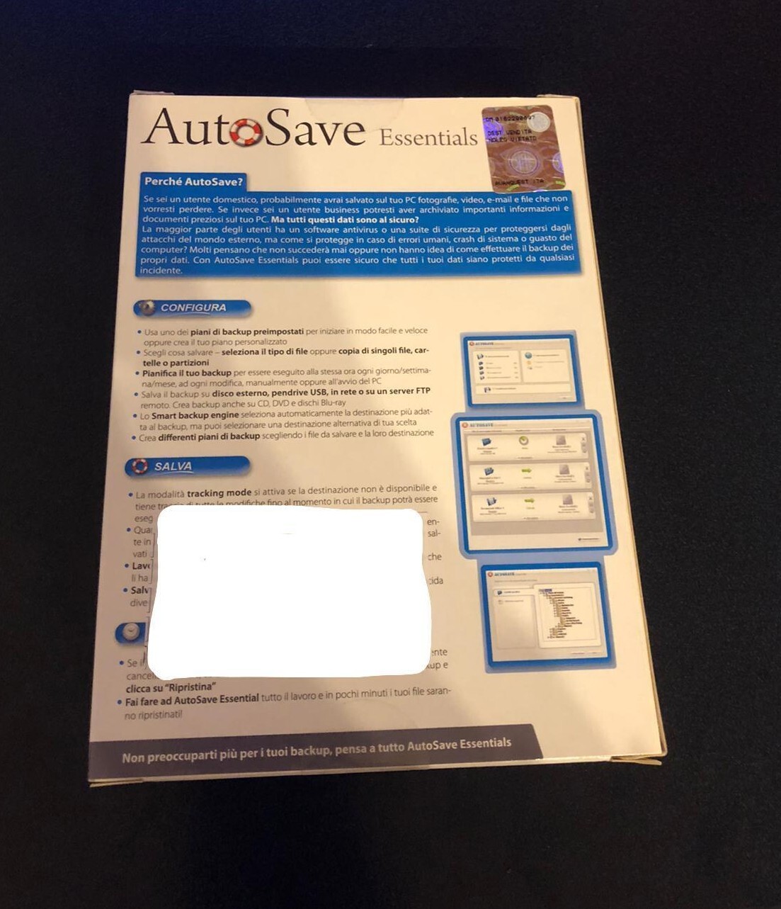 AUTOSAVE ESSENTIALS AVANQUEST IN ITALIANO nuovo