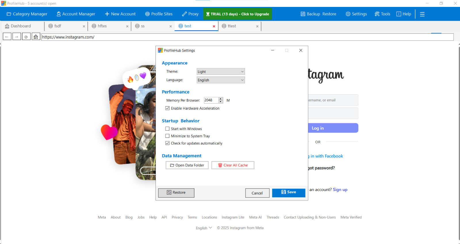 ProfileHub Multi Account Browser Manager Windows 10/11 Proxy Password Manager