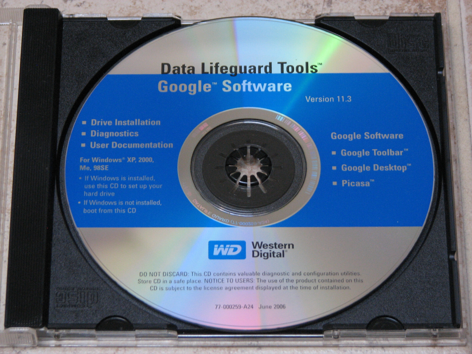 Western Digital: Data Lifeguard Tools CD and Google Software diagnostics