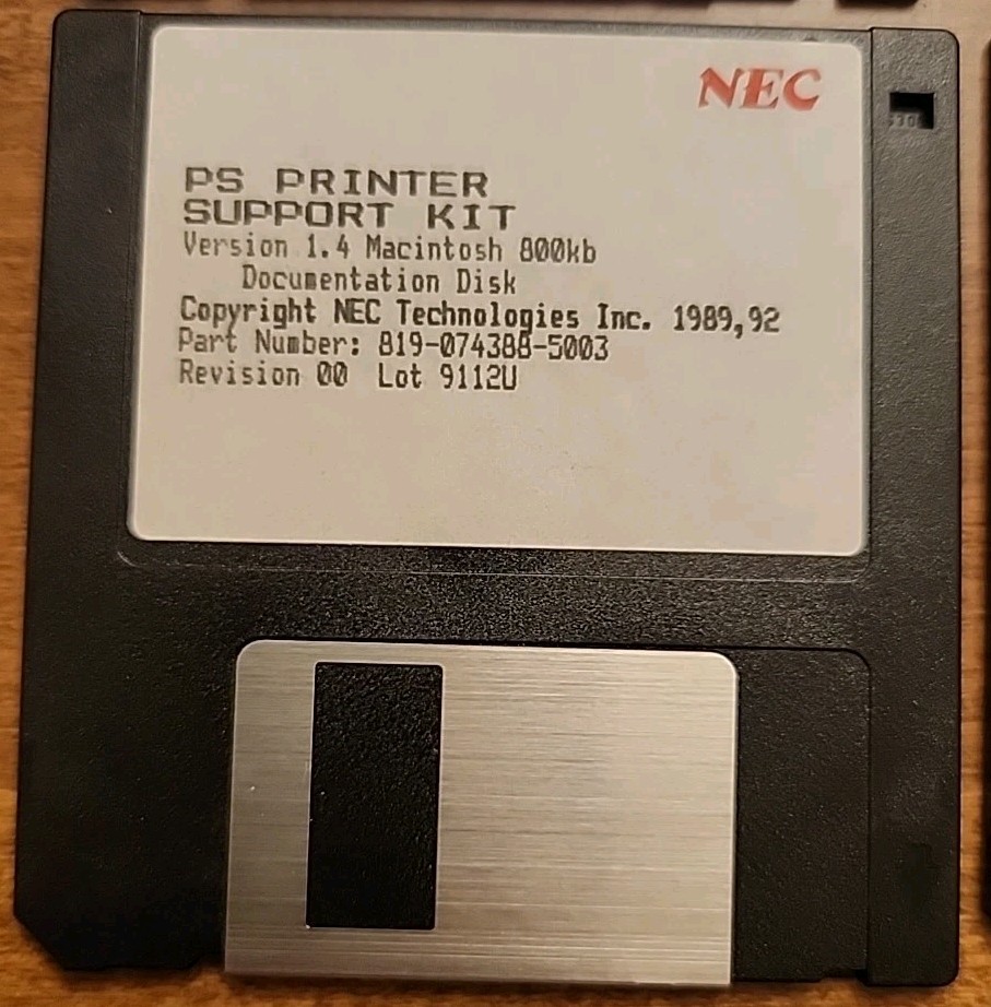 Vintage NEC PS Printer Support Kit Macintosh 3.5” Floppy Disks Lot Version 1.4