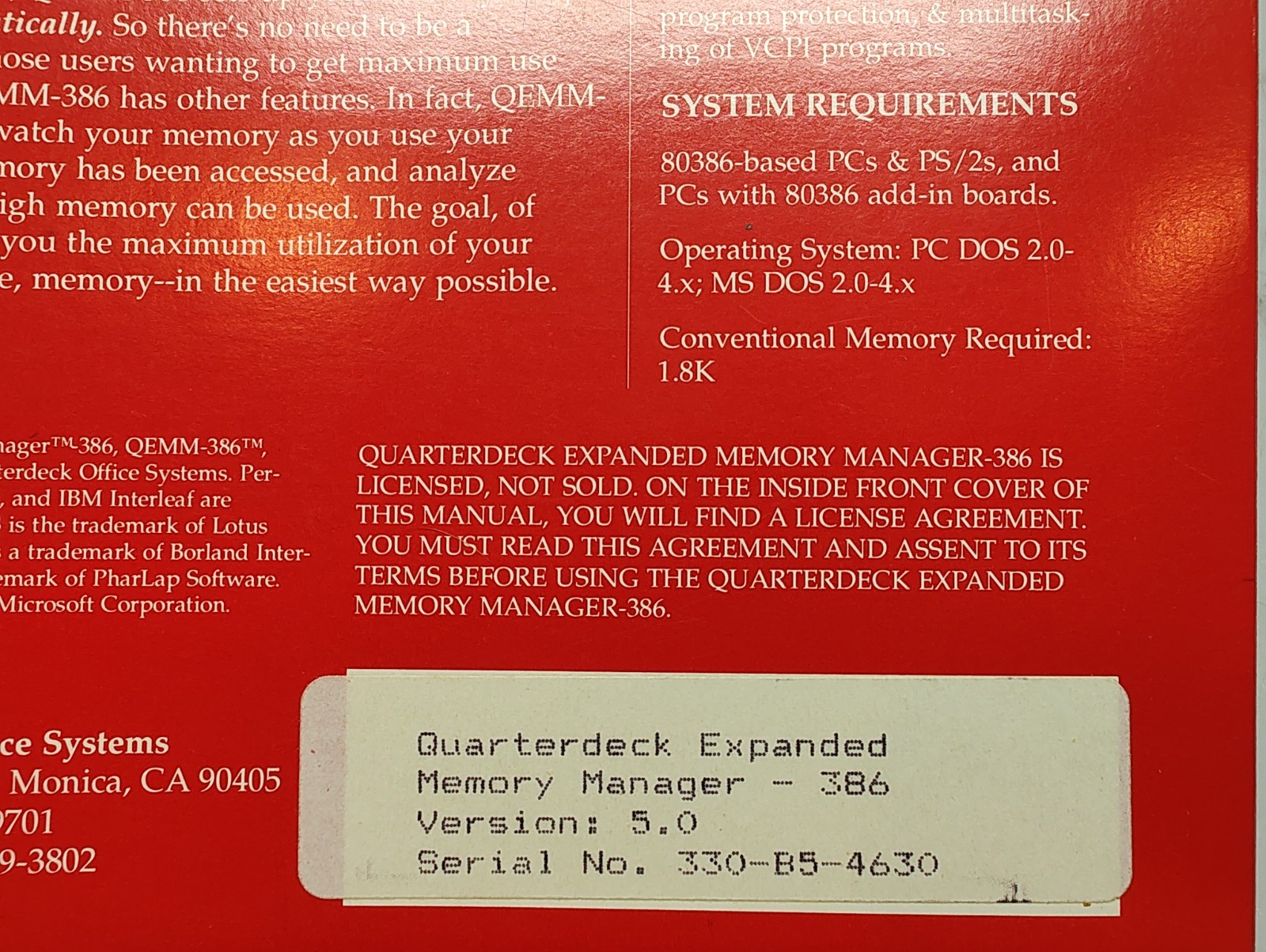 QEMM Quarterdeck Expanded Memory Manager 386 Vintage DOS Floppy w/Box and Manual
