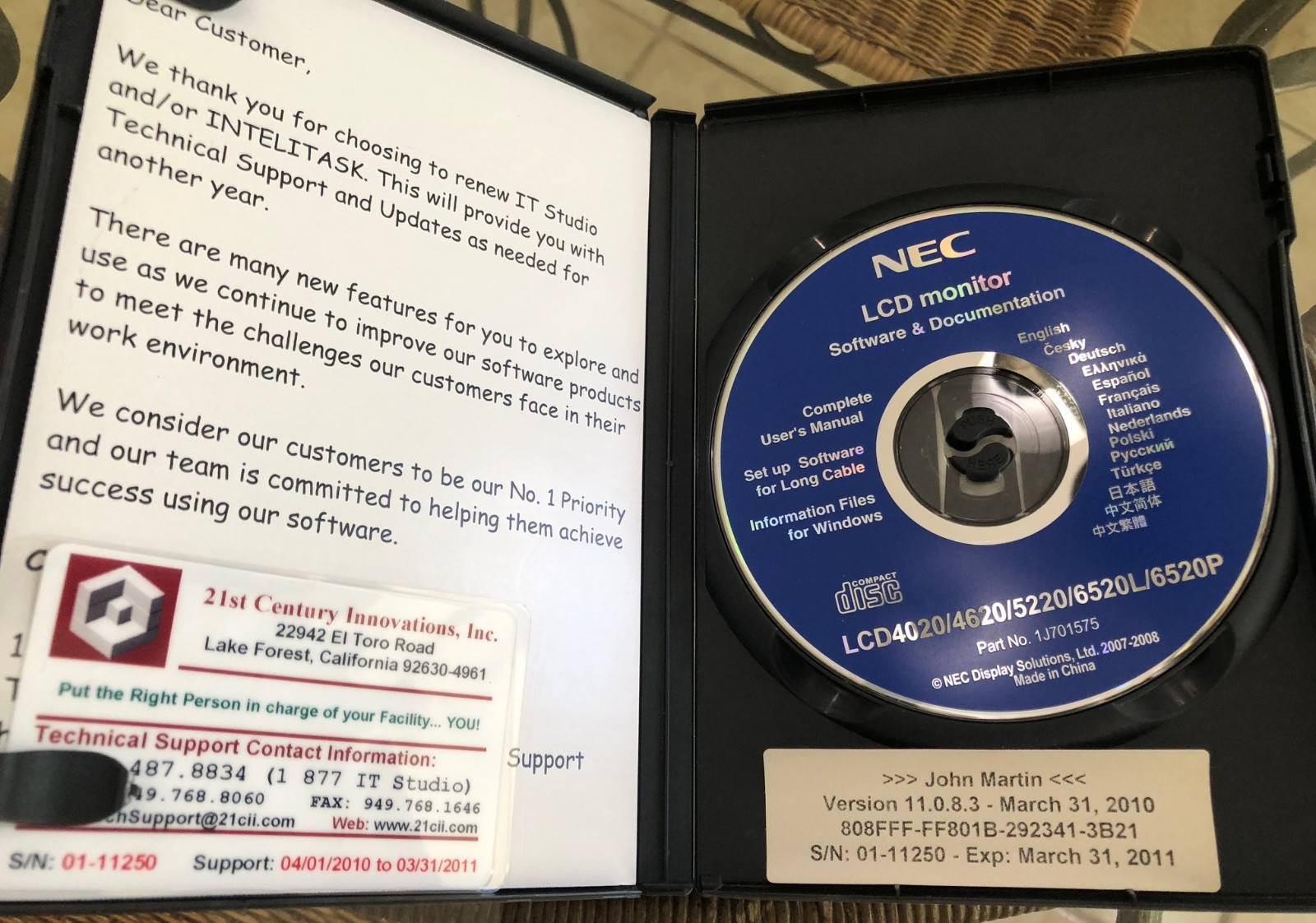 NEC LCD Monitor Public Display Software & Documentation CD 1J701575