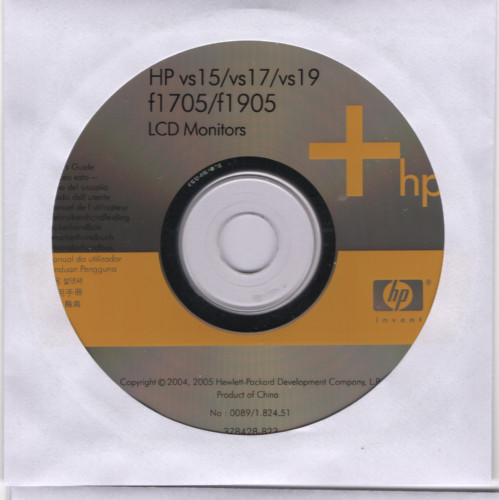 HP vs15 vs17 vs19 f1705 f1905 LCD Monitor User’s Documentation CD-ROM (2005)