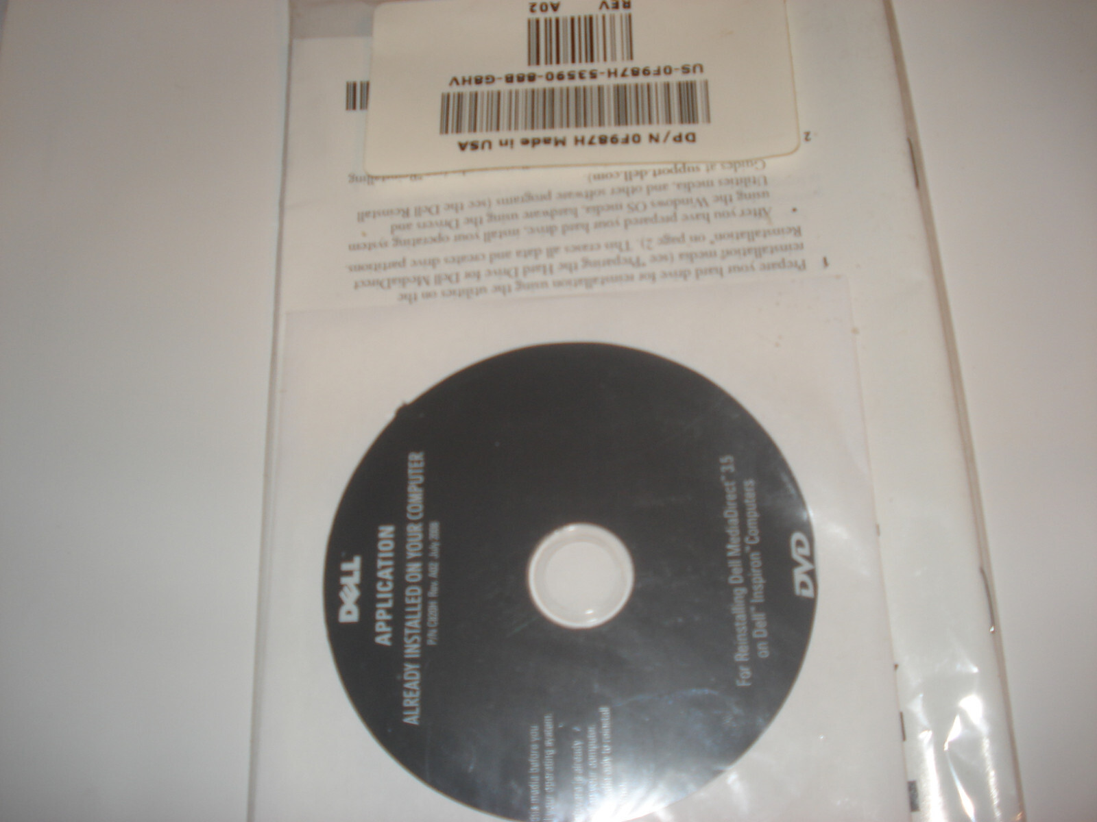 DELL CD, REINSTALL MEDIADIRECT 3.5, INSPIRON, NEW WITH BOOK