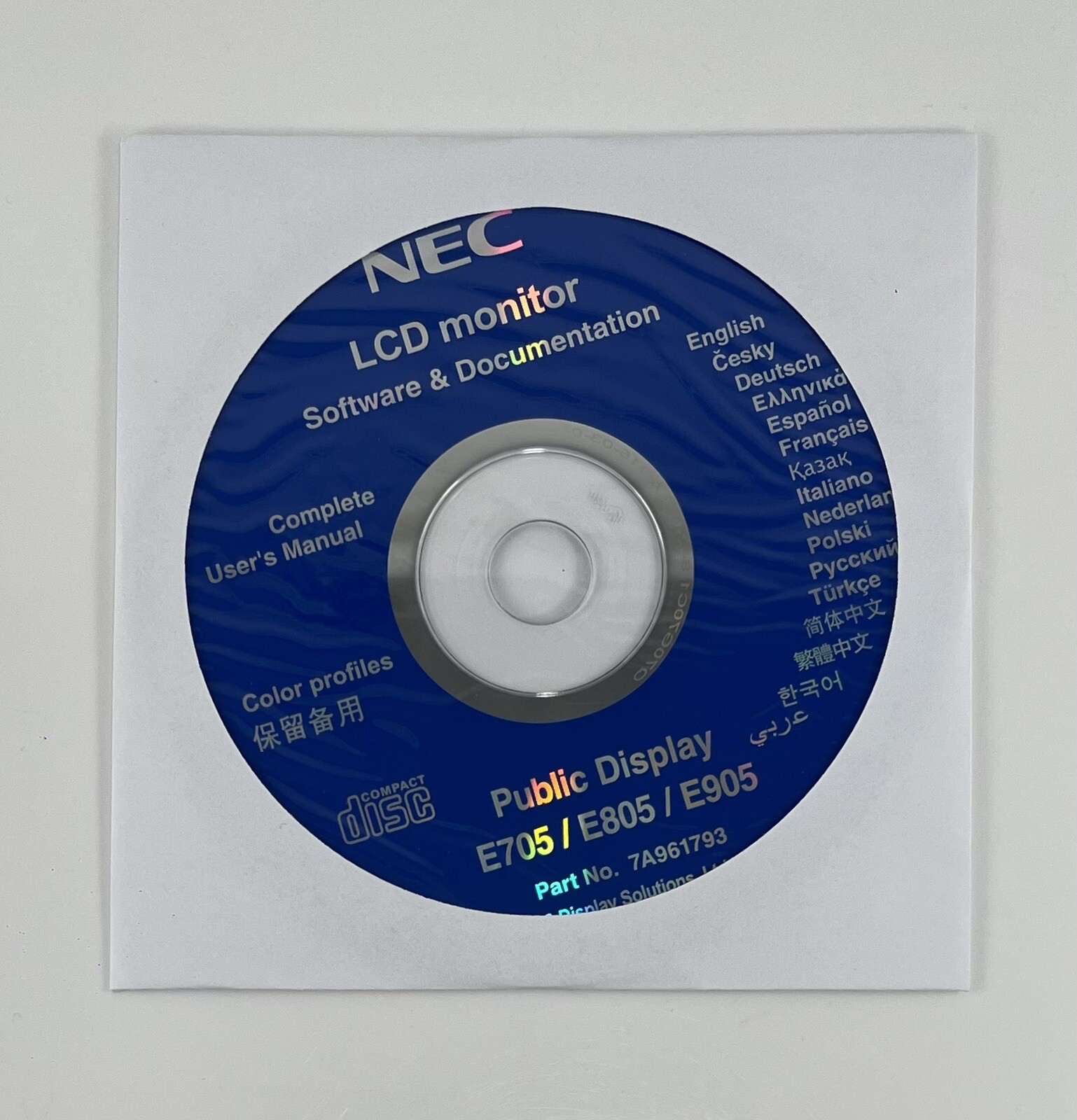 NEC LCD Monitor Public Display Software & Documentation CD 7A961793