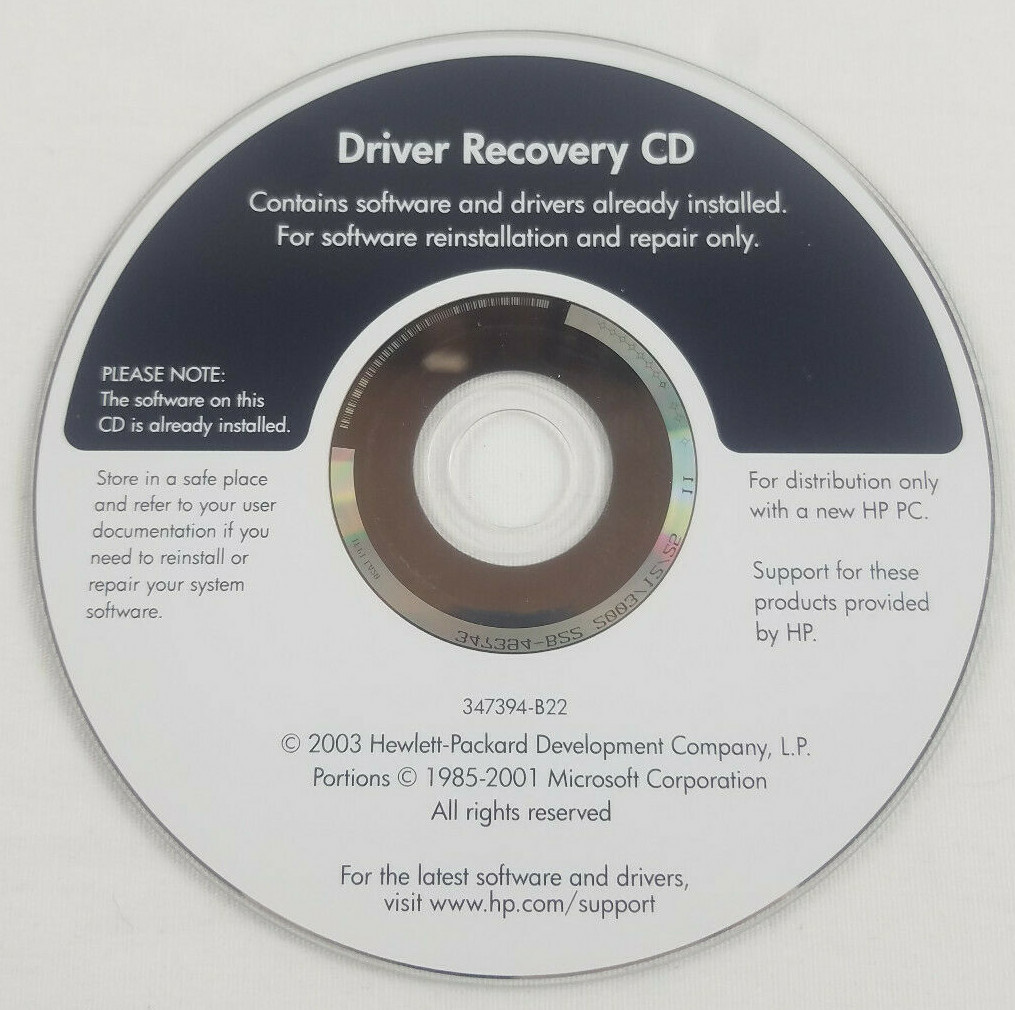 Hewlett Packard HP Driver Recovery CD 347394-B22 from 2003