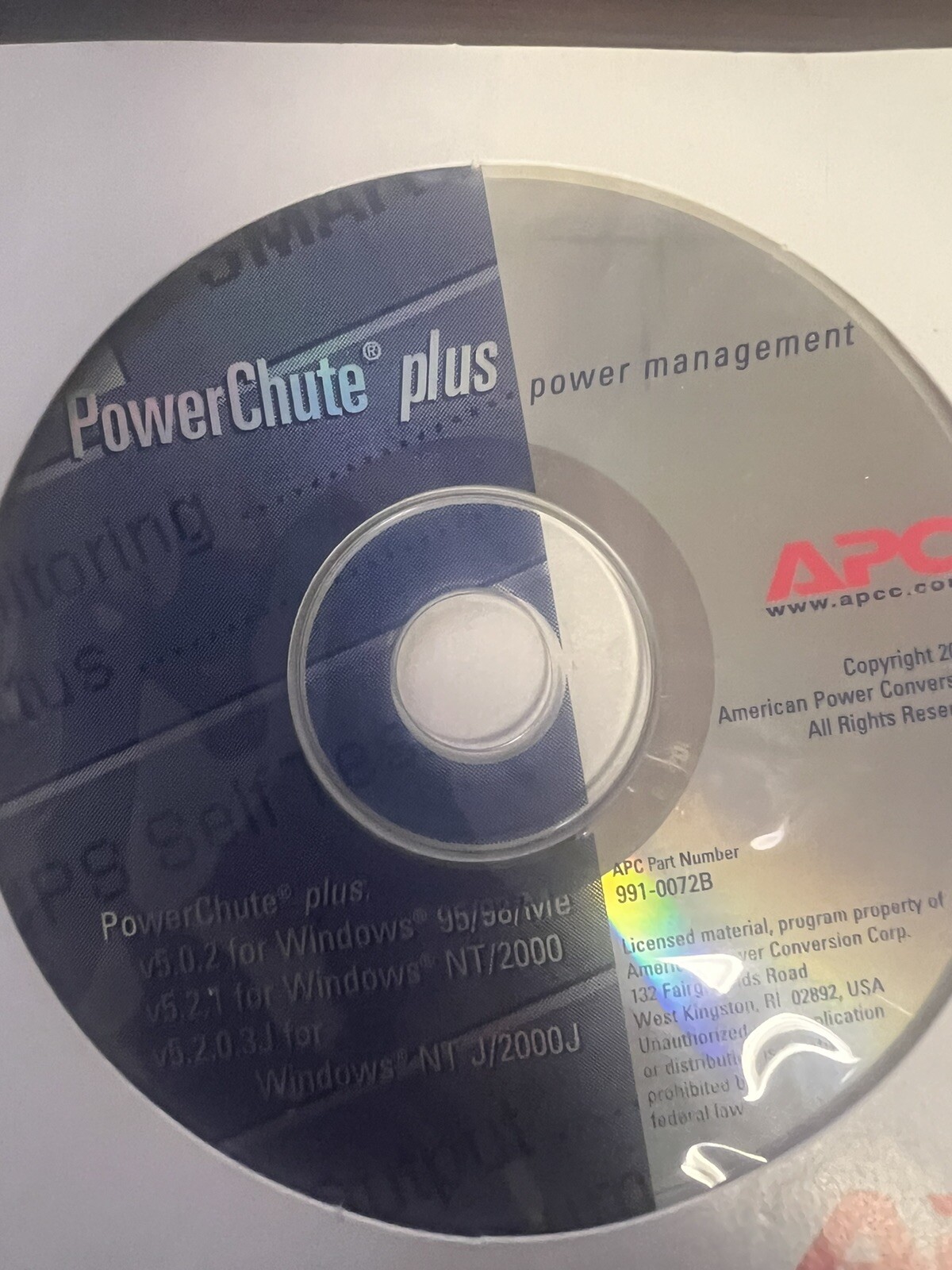 APC Power Chute plus power management software for windows 991-0072B