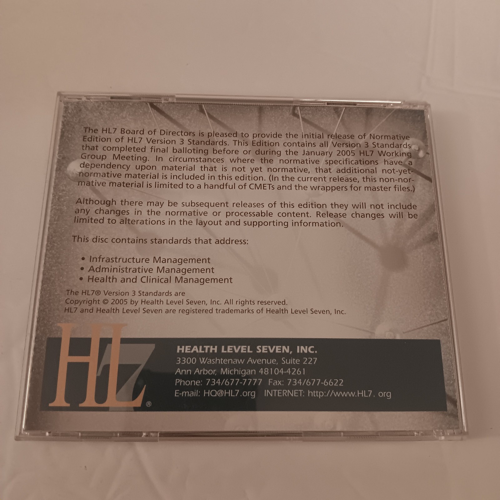 HL7 Version 3 Interoperability Standards Normative Edition 2005 CD-ROM