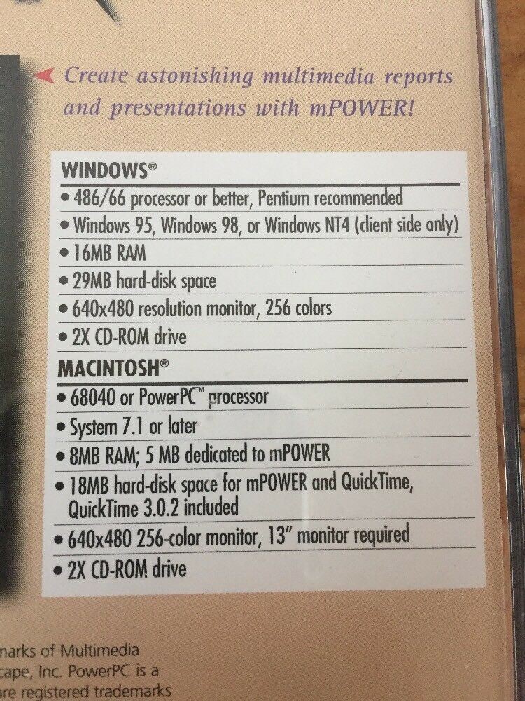Vintage 1999 mPower 3.0 Multimedia Windows Mac Software v3 CD Disk w Manual