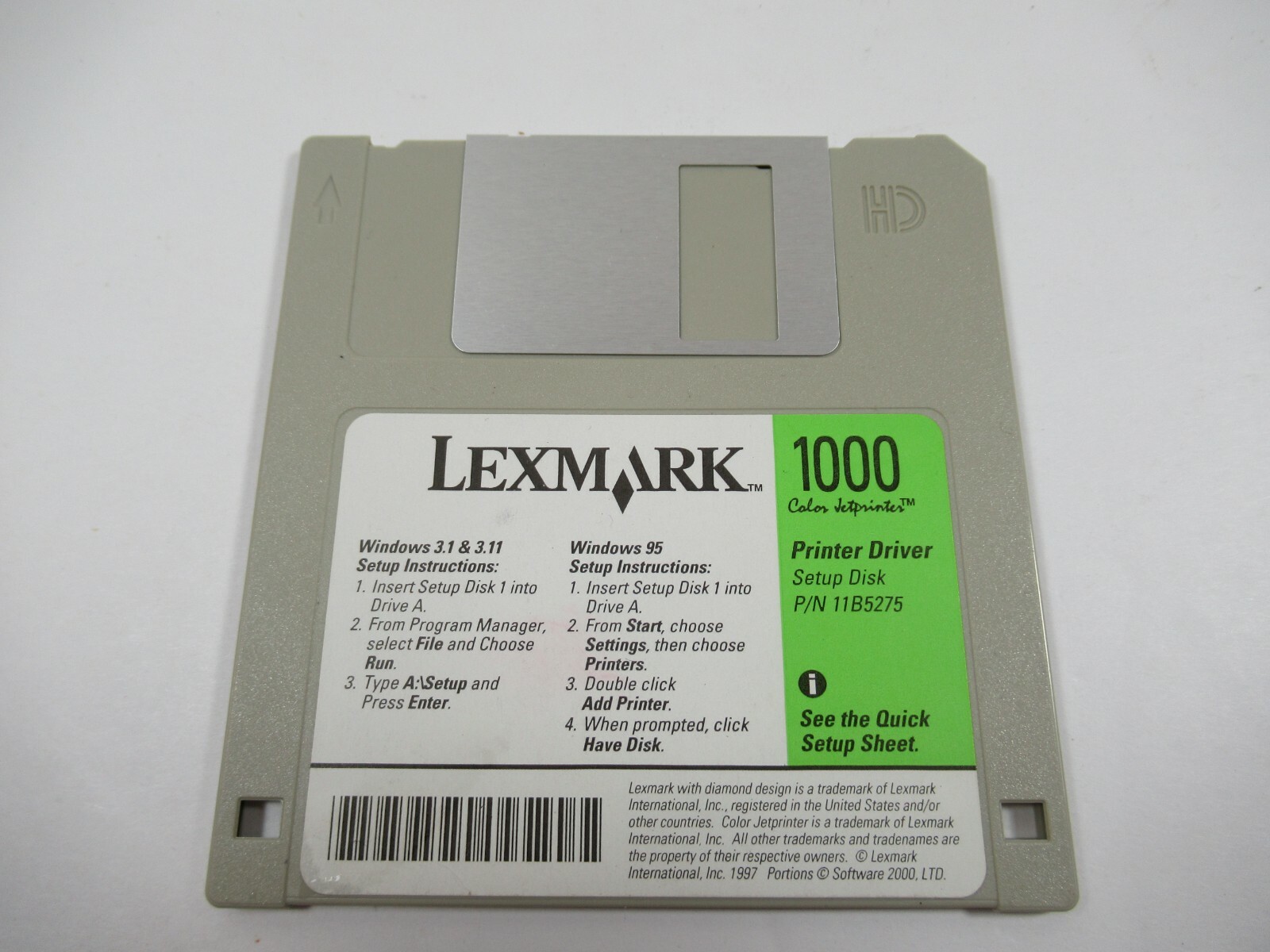 3.5 Diskette Lexmark Printer Driver 1000 Color Jet for Windows 3.1 & 3.11 & 95