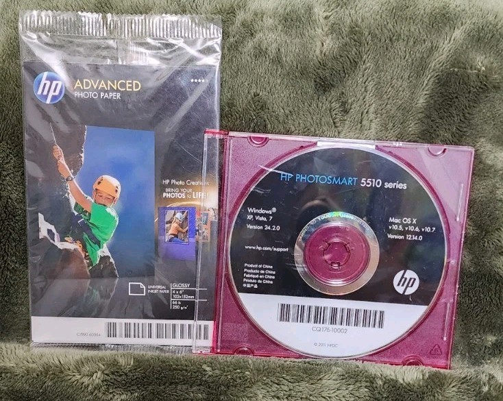 HP Photosmart Printer 5510 Series HP5510 Windows /MAC CD Disc W/ 4×6 Paper