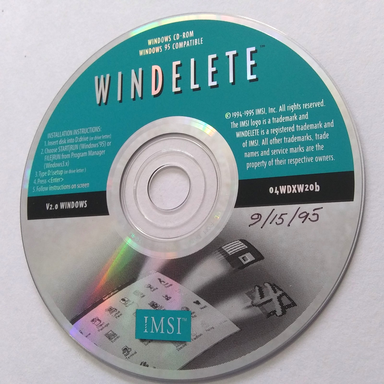 IMSI WinDelete v2.0 Windows 95 CD-ROM File Delete Utility Vintage Software PC