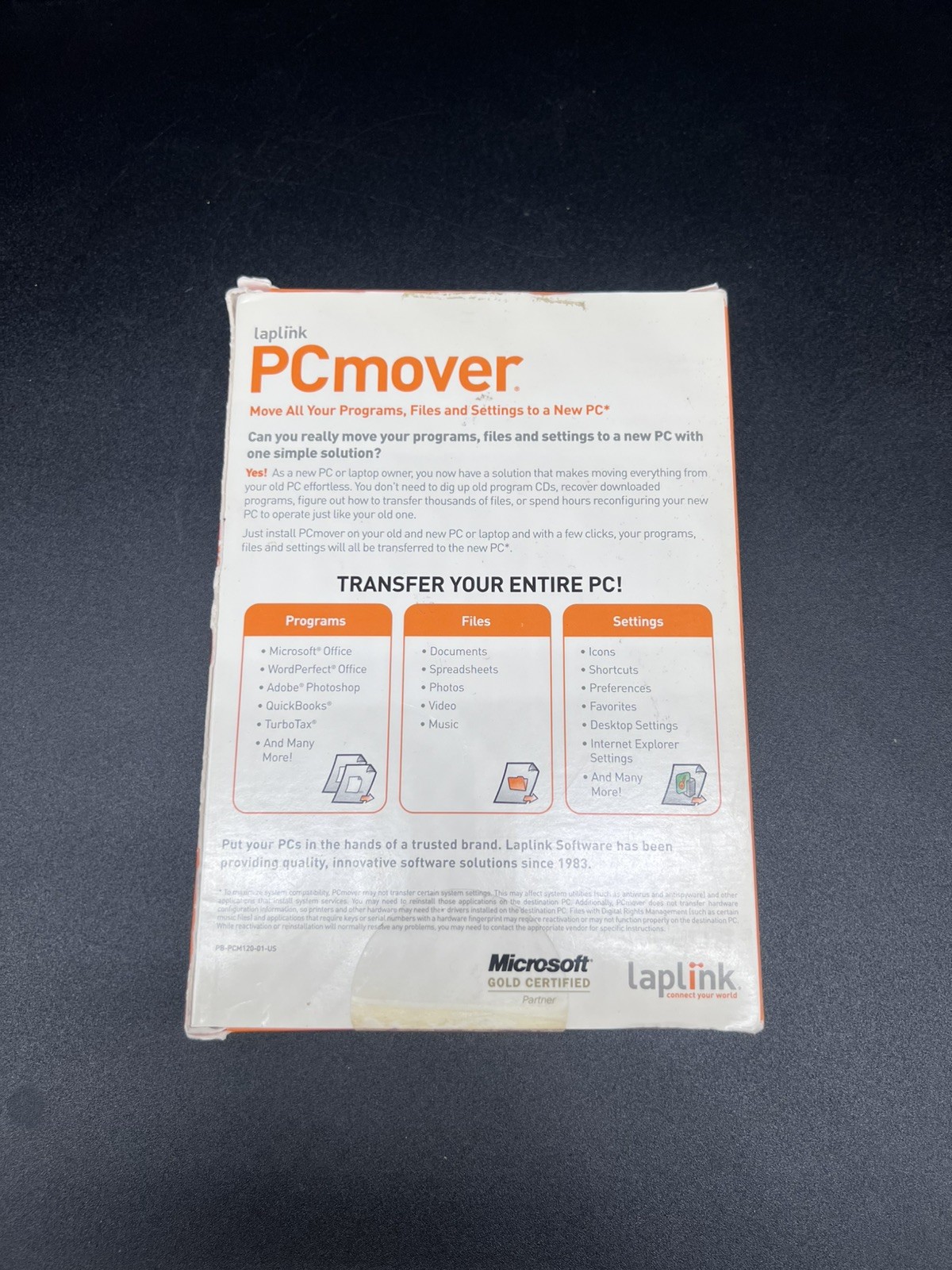 Laplink PC Mover Software & Cable Works with Windows 95,98, XP & Vista open box