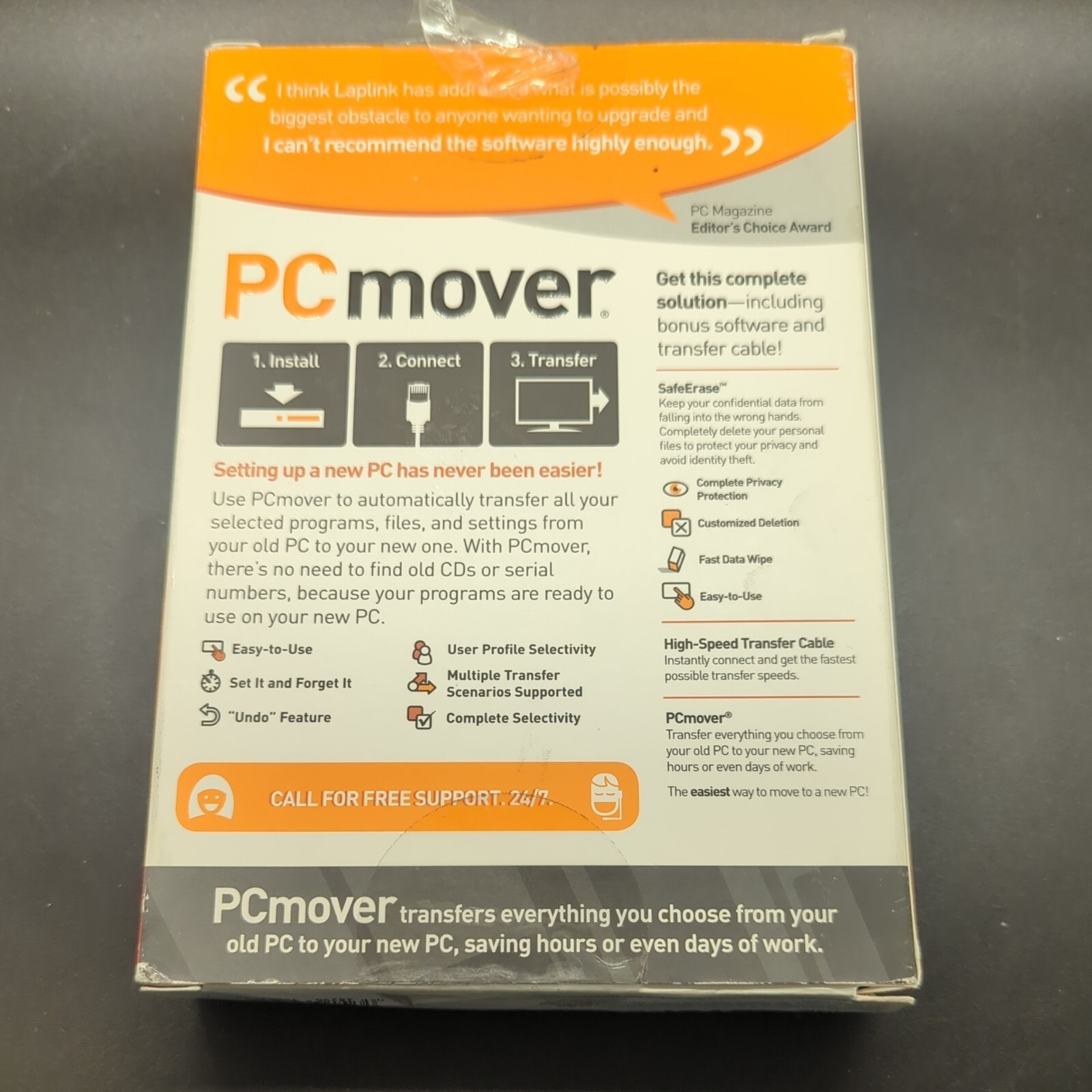 LapLink PCMover Ultimate SafeErase for Windows 8, 7, Vista, XP Open Box