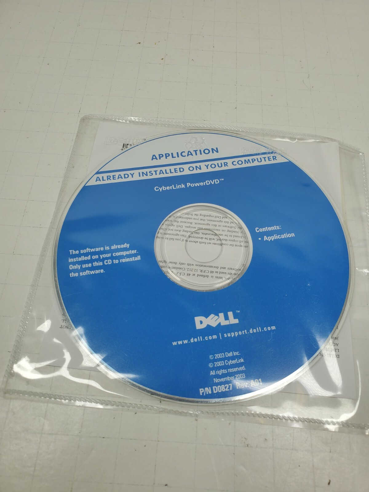 DELL Reinstall disc for cyberlink powerDVD software 2003