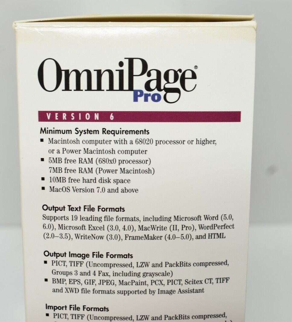 OmniPage Pro 6 Demo Essential Scanner Software Word Recognition 3.5 Floppy 1994