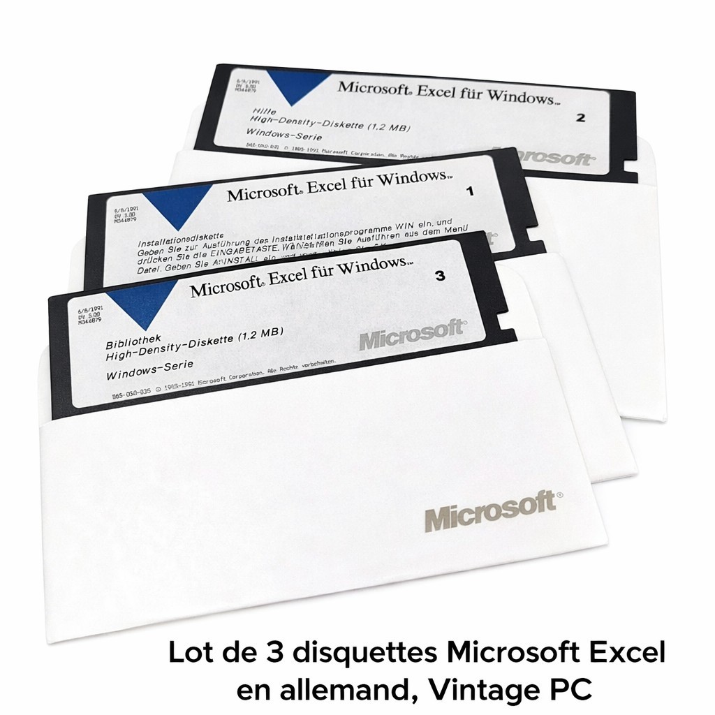Lot 3 Microsoft Excel 5.25″ German Vintage PC Windows Collection Floppy Disks