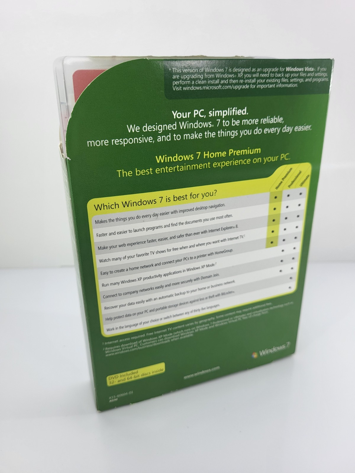 Microsoft Windows 7 Home Premium Upgrade 32 Bit and 64 Bit DVDs MS WIN