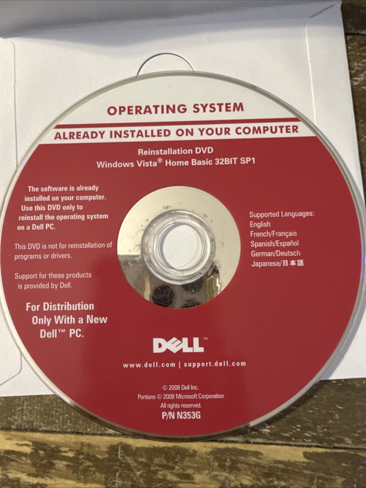 Dell Operating System Windows Vista Home Basic Software PC Cd Rom