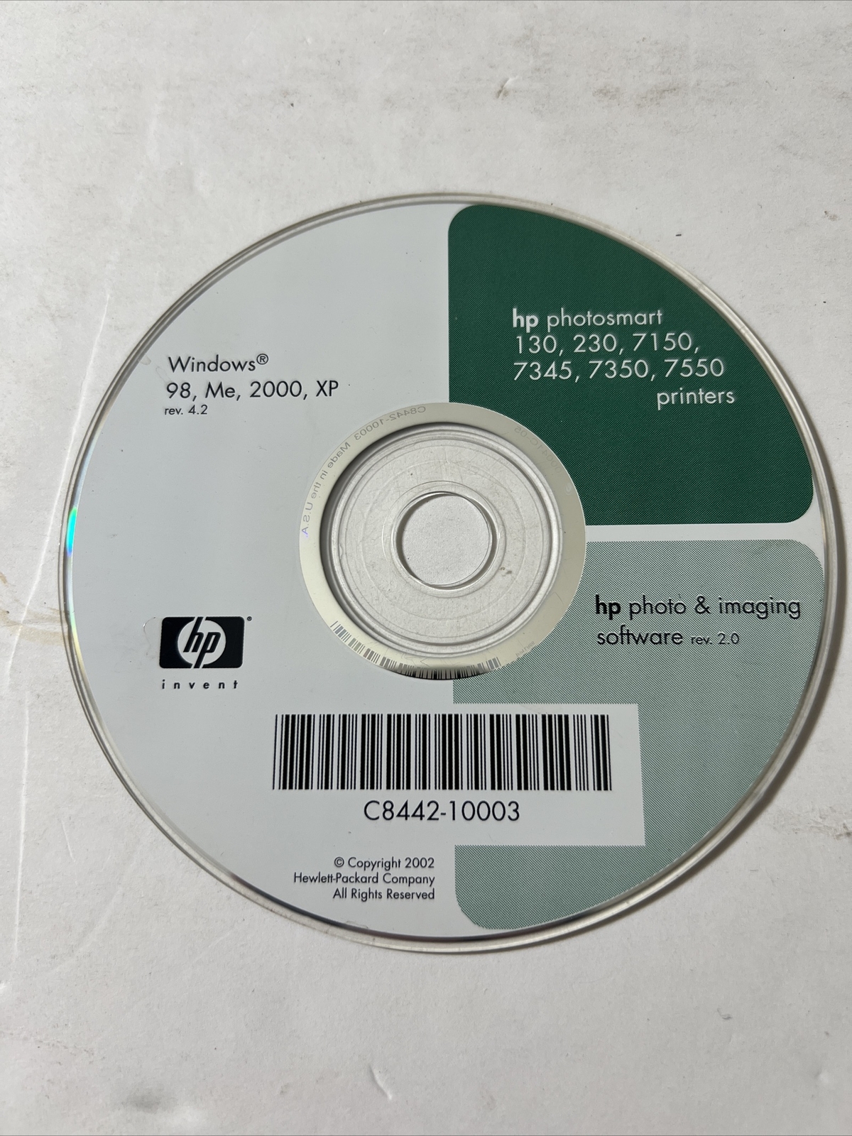 2002 HP Photosmart C8442-10003 Photo & Imaging Software For Windows Rev. 2.0