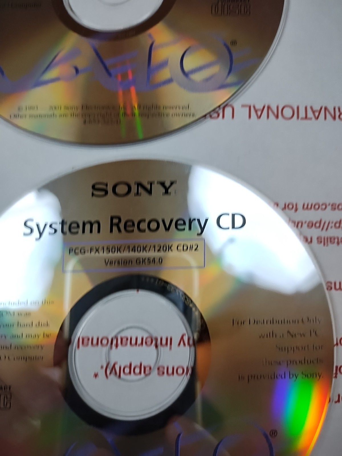 PCG-FX150K 140K Recovery Computer Sony CDs CD-ROMS System Restore VAIO Desktop