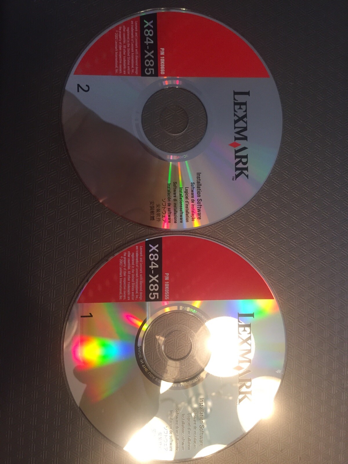 lexmark x84-x85 installation software disc 1 & 2 ( printers 2001- 2002) mac &wds