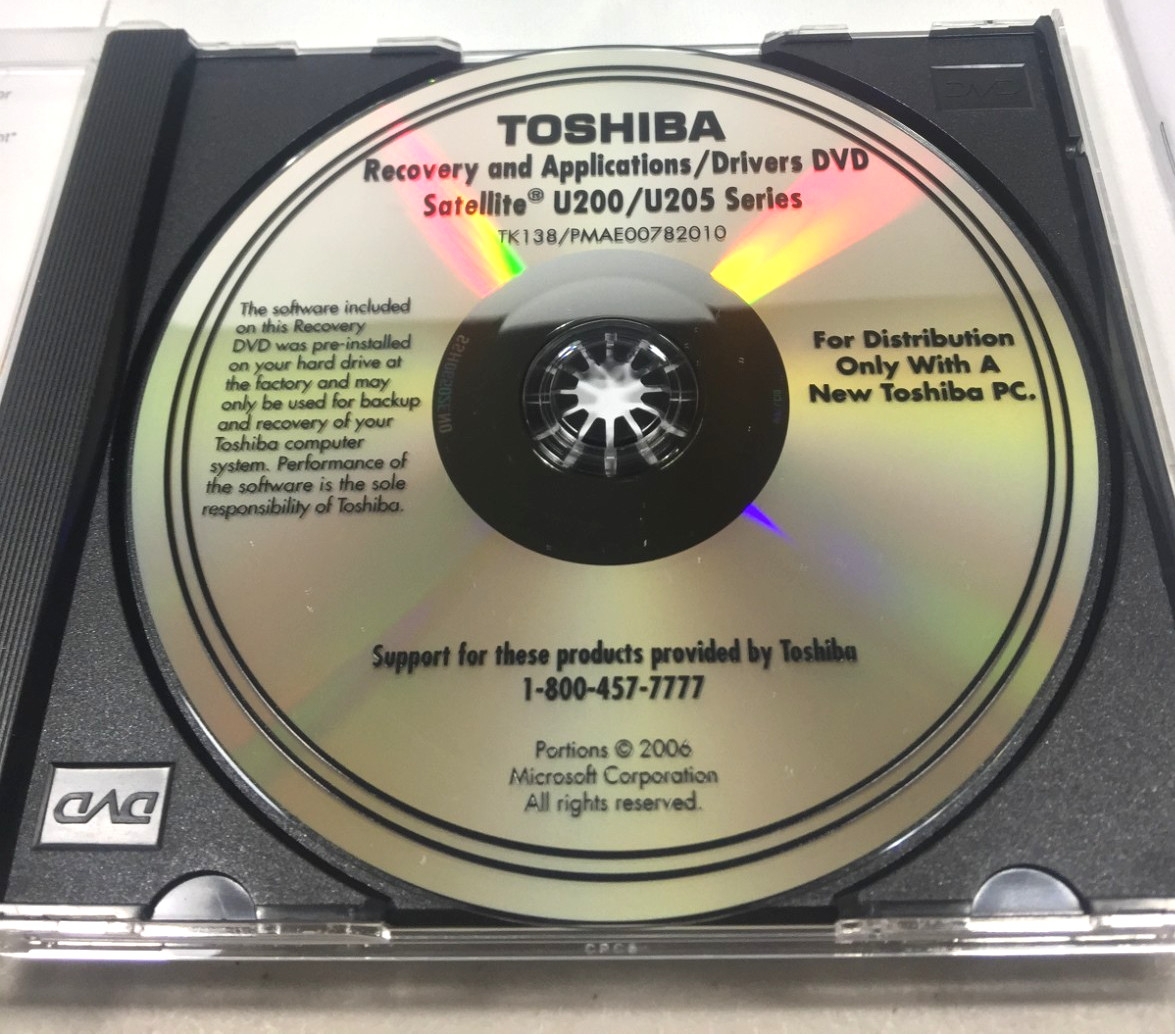 Toshiba Manuals & Recovery KIT Applications/Drivers DVD Satellite U200/U205 CD