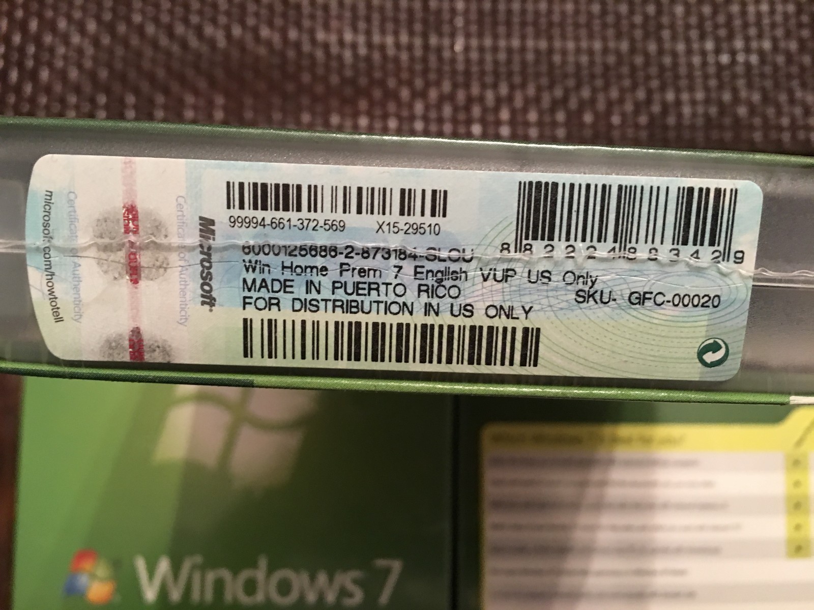 Microsoft Windows 7 Home Premium, Upgrade, SKU GFC-00020, Sealed Retail Box