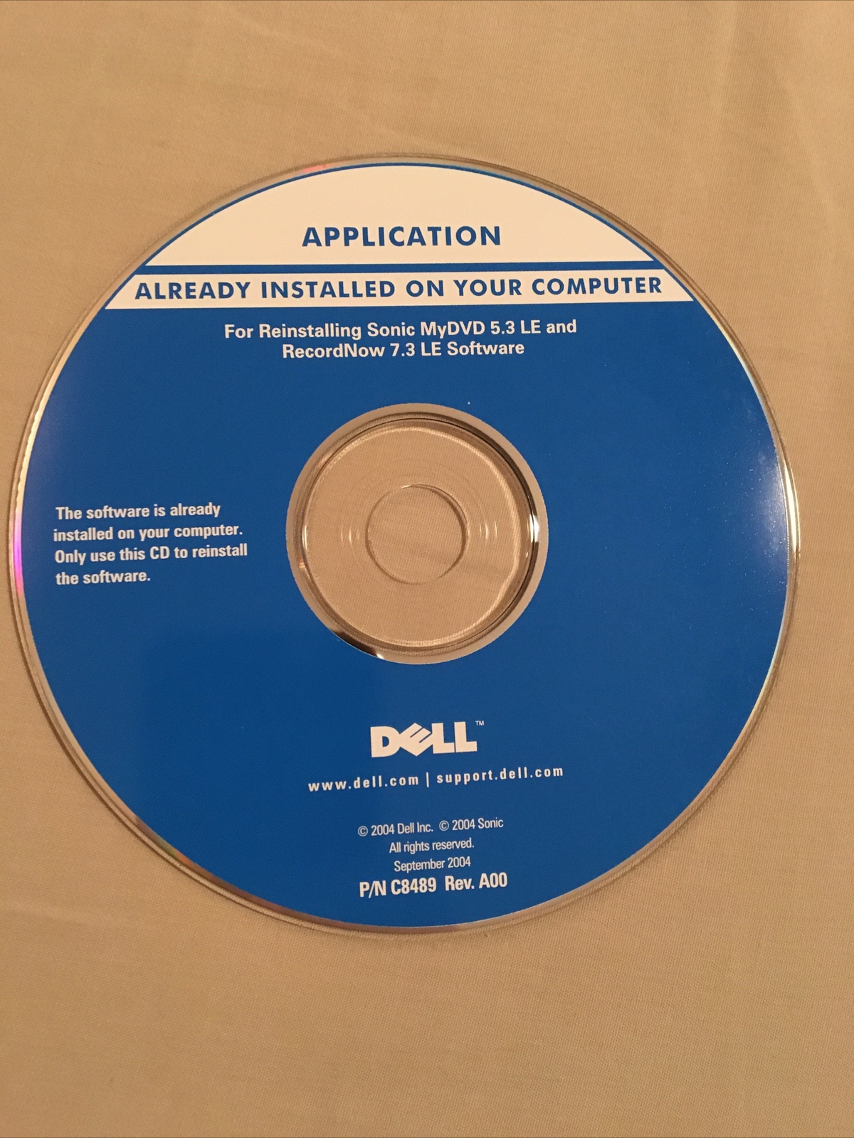 DELL Software CD For reinstalling Sonic my DVD 5.3 LE RecordNow 7.3 LE Software