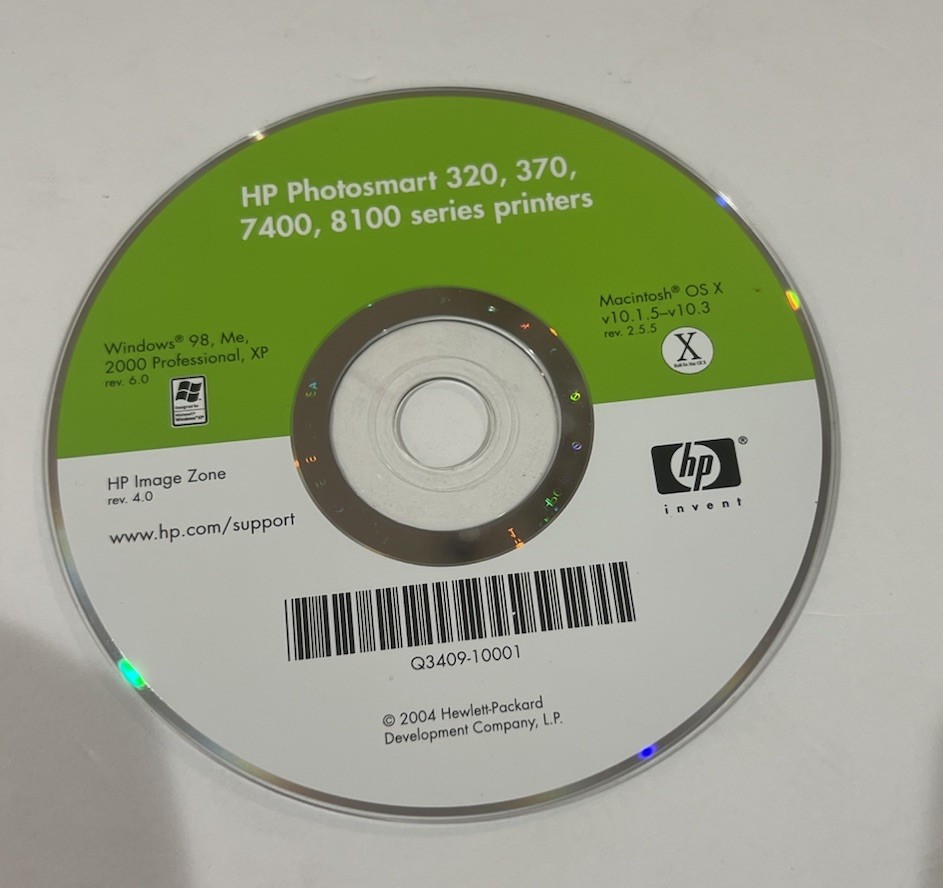 Hp Photosmart 320/370/7400/8100 Series Printers Software Driver CD DVD only