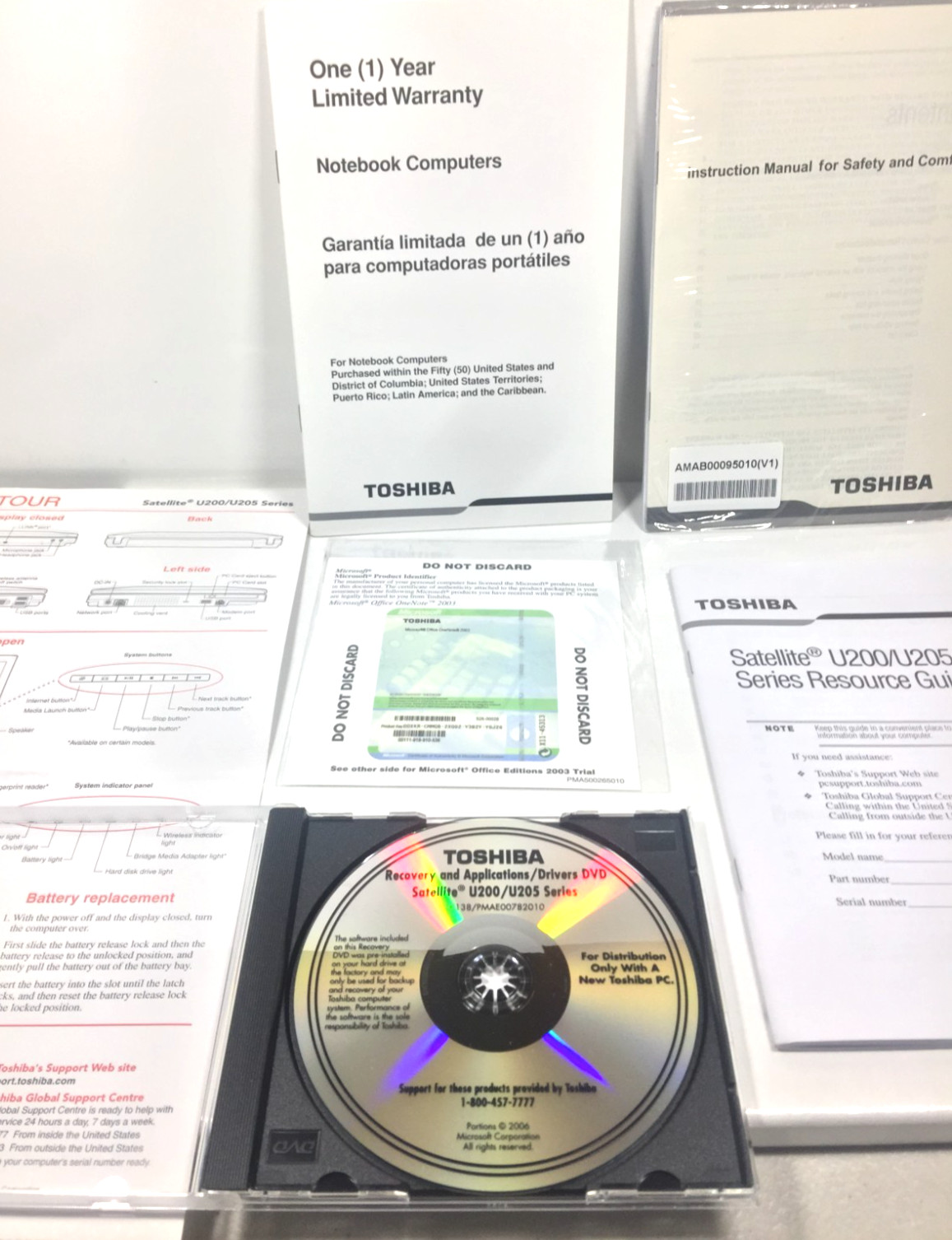 Toshiba Manuals & Recovery KIT Applications/Drivers DVD Satellite U200/U205 CD