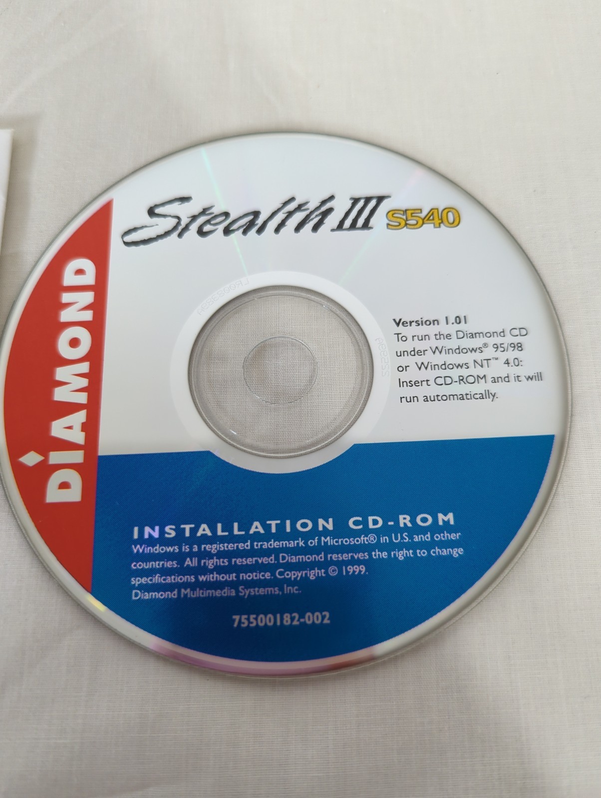 Diamond Stealth III S540 Version 1.01 Windows 9 I5/98 or NT Installation CD ONLY