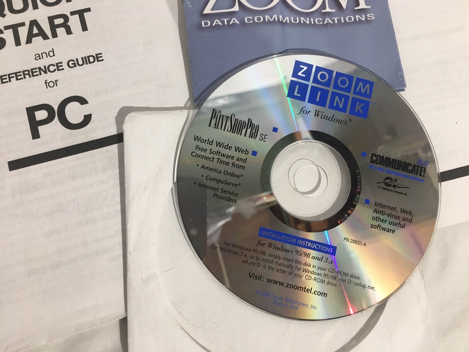 Vintage ZOOM 56k Modem CD-ROM Software Manual & Brochure Windows 3.1 95 98