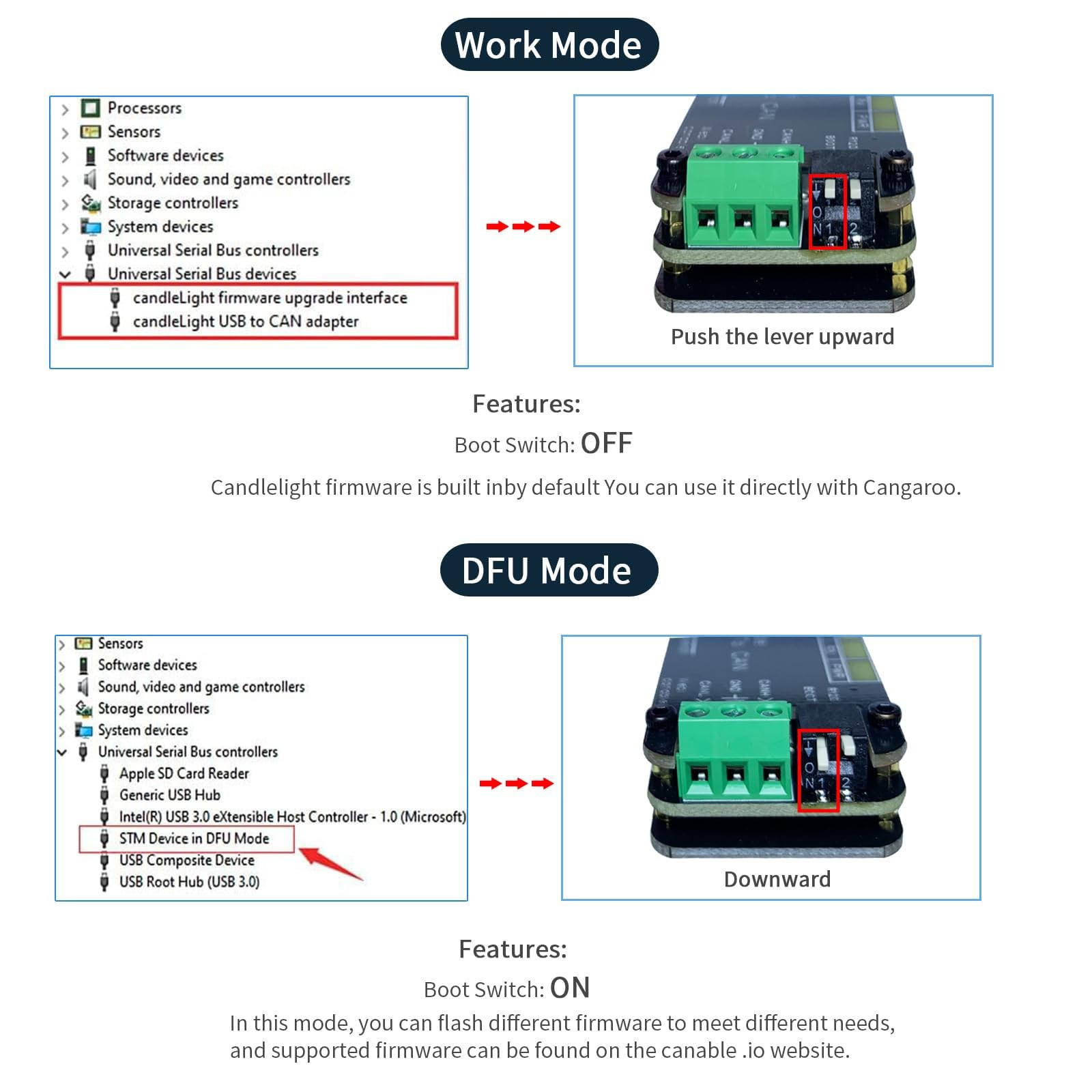 Jhoinrch USB to CAN Bus Converter Base on Open-Source Hardware CANable Black