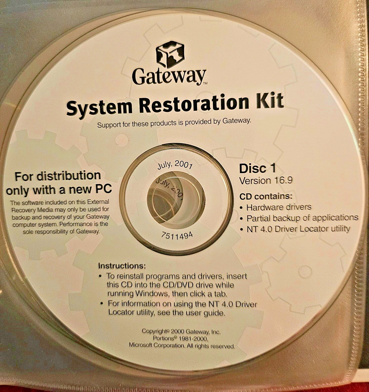 Gateway Restoration CDs with Manual – 9pc CD Disk Set Gateway Software