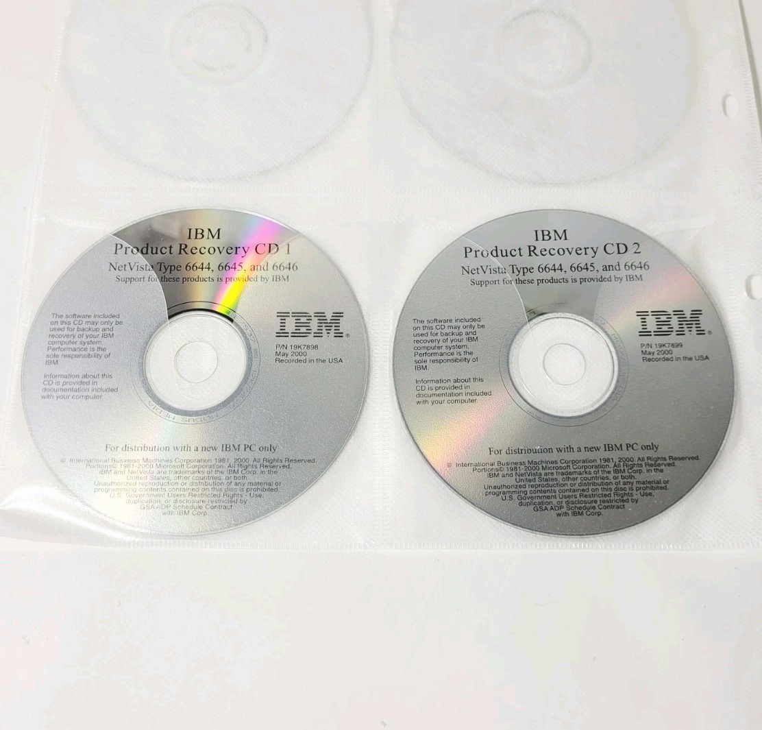 IBM Product Recovery CD 1 & 2 NetVista 6644 6645 6646