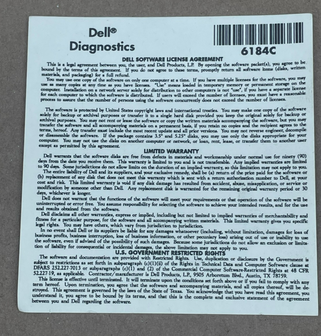 Dell English Diagnostics Version 3.98A P/N 8184C Rev A00