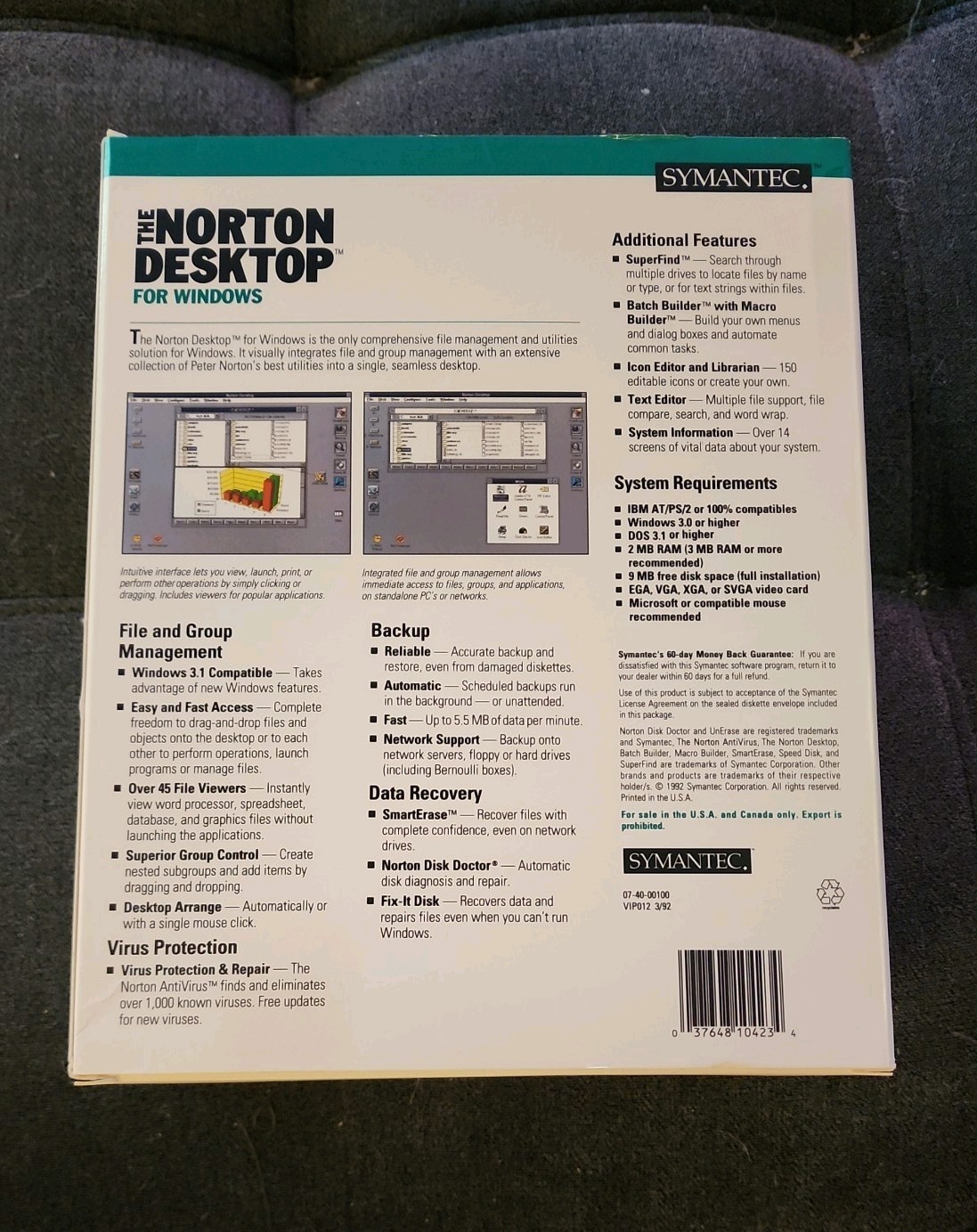 Norton Desktop for Windows 2.0, Symantec, IBM/PC, 3.5″ disk, 1992.- New In Box –