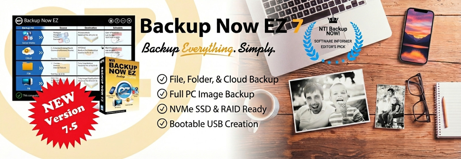 NTI Backup Now EZ 7.5, Backup & Recovery for Windows 11, 10, 8.1, 8, 7, or Vista