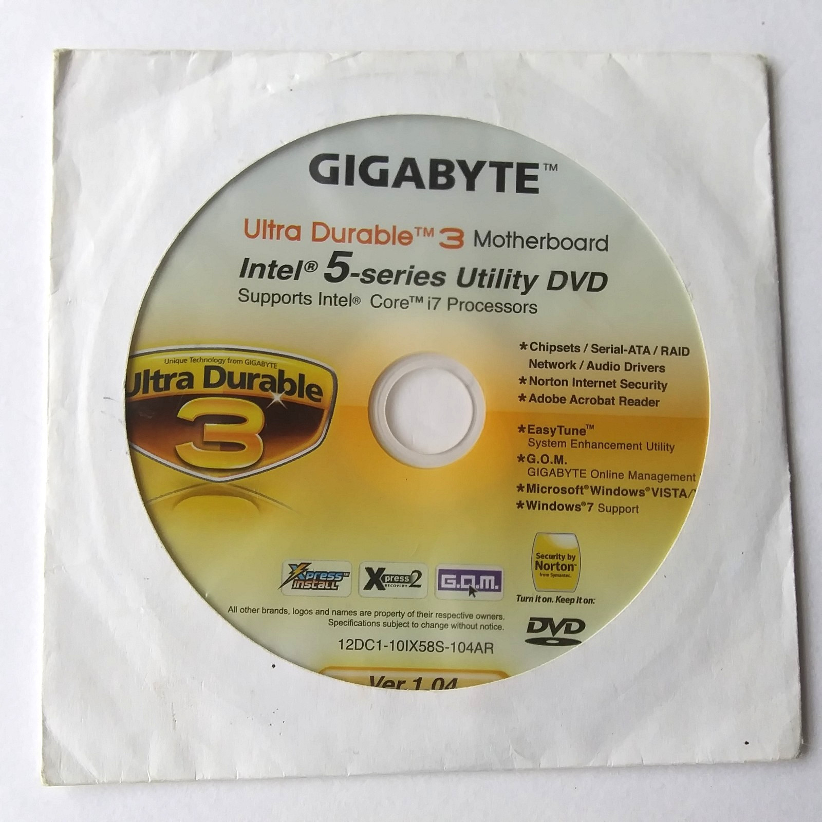 Gigabyte Intel 5 Series Utility DVD Ultra Durable 3 Driver Disc Win 7 XP