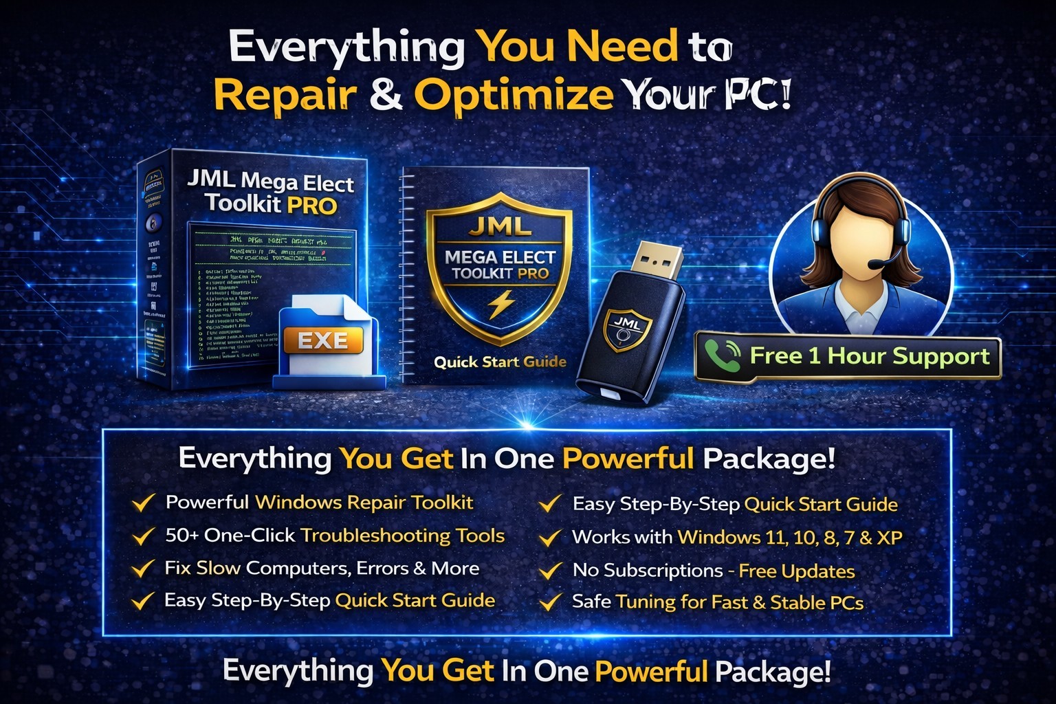 JML Mega Elect PC Repair Toolkit PRO USB | 1-Click Fix 50+ Tools No Sub